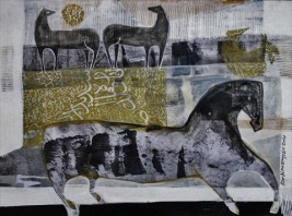 الخيول العربية تتجمل بلوحات تشكيلية في سوق واقف للفنون