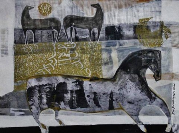 الخيول العربية تتجمل بلوحات تشكيلية في سوق واقف للفنون